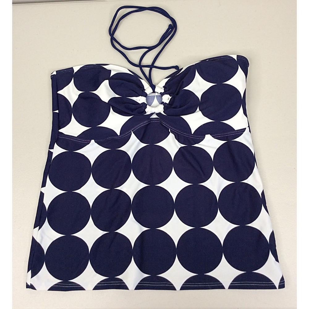 Ninety-Nine Degrees Keyhole Halter Tankini Swim Top Size XL Navy Blue Polka Dot